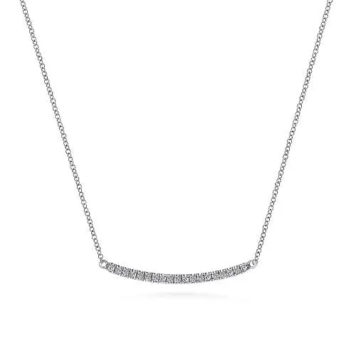 GABRIEL CO Necklaces 14k White Gold Curving Diamond Bar Necklace