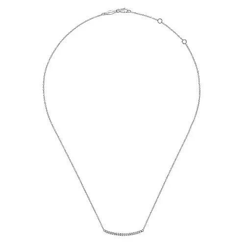 GABRIEL CO Necklaces 14k White Gold Curving Diamond Bar Necklace