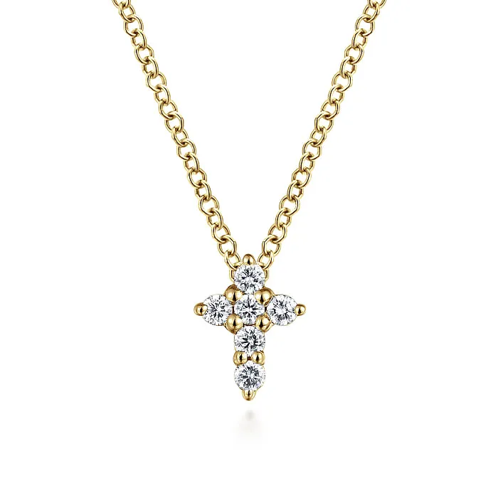 GABRIEL CO Necklaces 14K Yellow Gold Diamond Cross Pendant Necklace