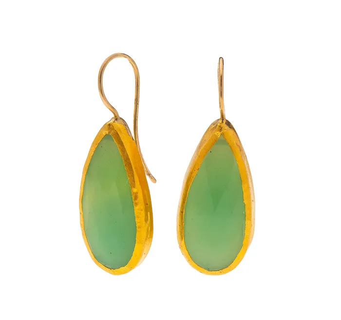 Nava Zahavi Earrings Nava Zahavi Yellow Gold Chrysoprase Teardrop Earrings