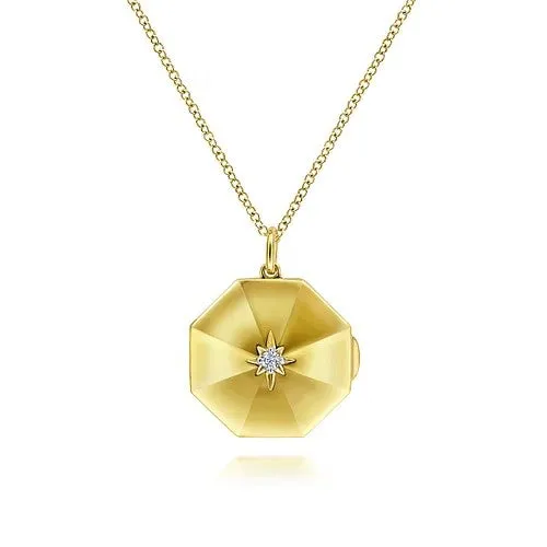 Necklaces GABRIEL CO 14K Yellow Gold Octagonal Locket Necklace with Diamond Star Center Necklaces GABRIEL CO 14K Yellow Gold Octagonal Locket Necklace with Diamond Star Center