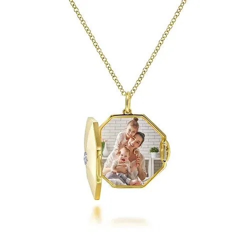 Necklaces GABRIEL CO 14K Yellow Gold Octagonal Locket Necklace with Diamond Star Center Necklaces GABRIEL CO 14K Yellow Gold Octagonal Locket Necklace with Diamond Star Center