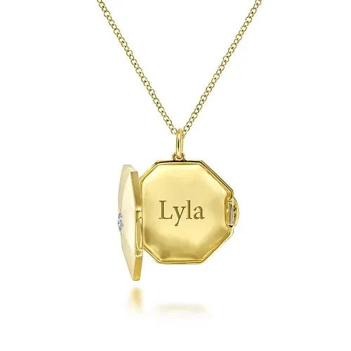Necklaces GABRIEL CO 14K Yellow Gold Octagonal Locket Necklace with Diamond Star Center Necklaces GABRIEL CO 14K Yellow Gold Octagonal Locket Necklace with Diamond Star Center