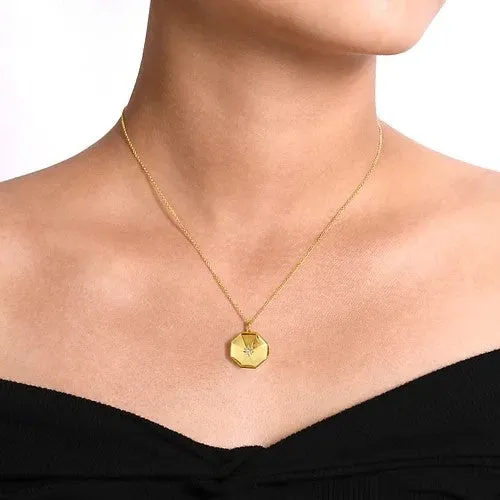 Necklaces GABRIEL CO 14K Yellow Gold Octagonal Locket Necklace with Diamond Star Center Necklaces GABRIEL CO 14K Yellow Gold Octagonal Locket Necklace with Diamond Star Center