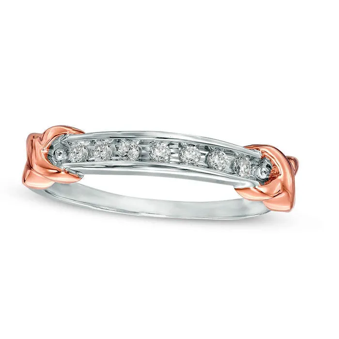 010 CT TW Natural Diamond Seven Stone X Anniversary Band in Sterling Silver and Solid 10K Rose Gold Goldia Rings