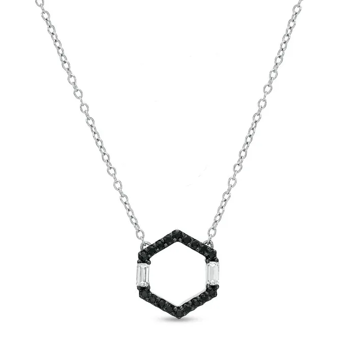 017 CT TW Enhanced Black and White Natural Diamond Hexagon Necklace in Sterling Silver Goldia Necklaces 017 CT TW Enhanced Black and White Natural Diamond Hexagon Necklace in Sterling Silver Goldia Necklaces