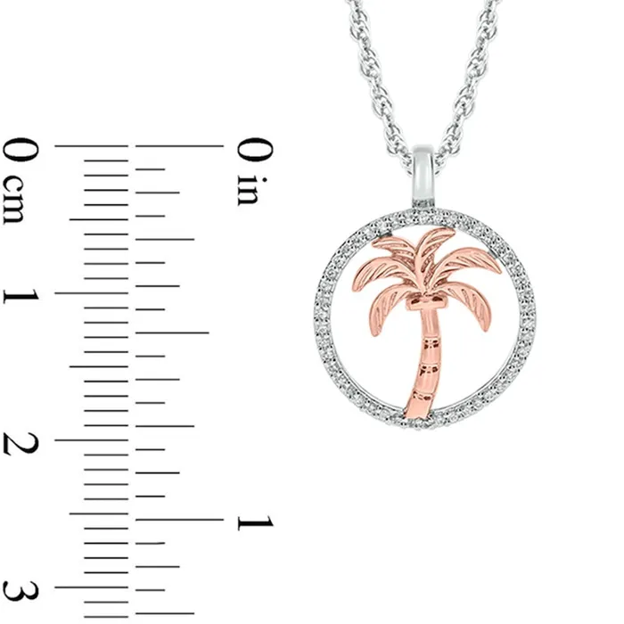 017 CT TW Natural Diamond Circle with Palm Tree Pendant in 10K TwoTone Gold Goldia Necklaces 017 CT TW Natural Diamond Circle with Palm Tree Pendant in 10K TwoTone Gold Goldia Necklaces