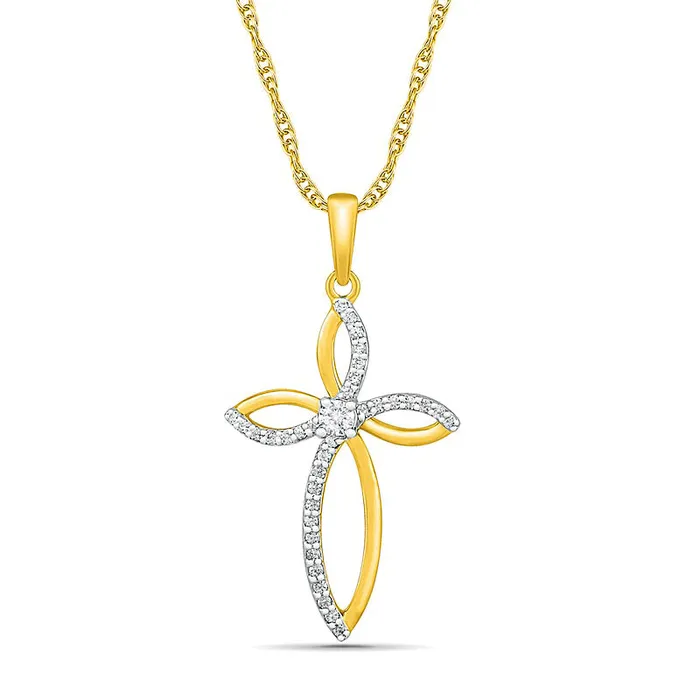 017 CT TW Natural Diamond Loop Cross Pendant in 10K Yellow Gold Goldia Necklaces 017 CT TW Natural Diamond Loop Cross Pendant in 10K Yellow Gold Goldia Necklaces