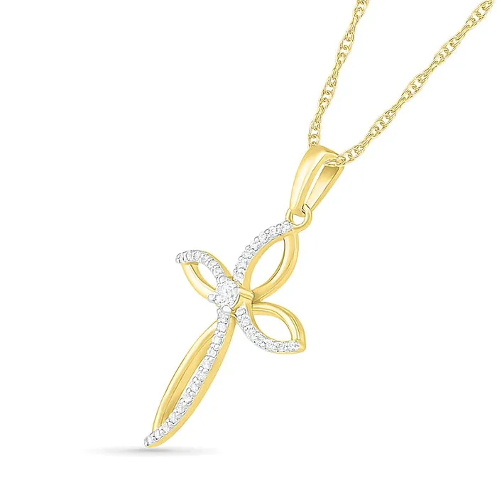 017 CT TW Natural Diamond Loop Cross Pendant in 10K Yellow Gold Goldia Necklaces 017 CT TW Natural Diamond Loop Cross Pendant in 10K Yellow Gold Goldia Necklaces