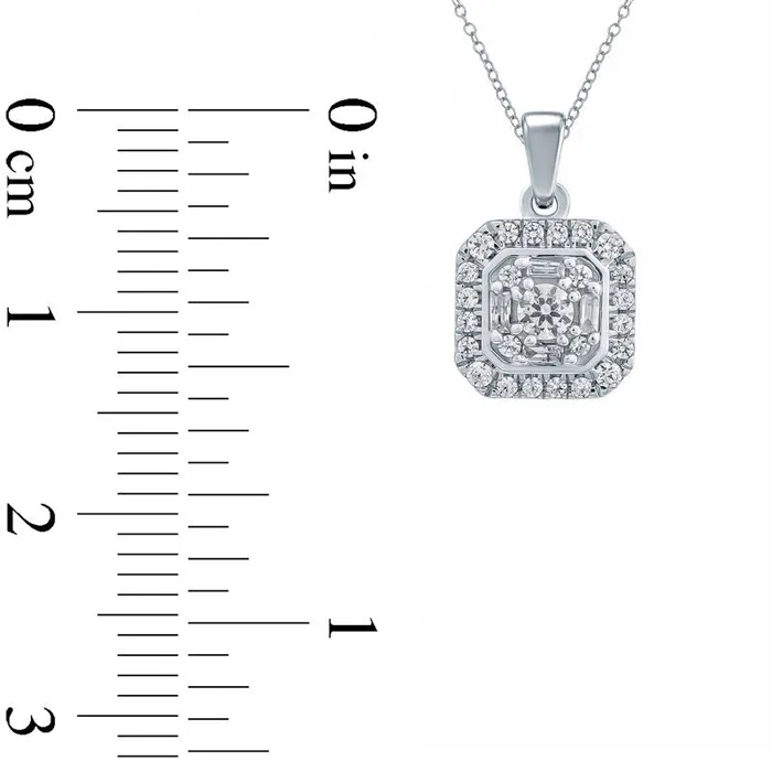 025 CT TW Composite Baguette and Round Natural Diamond Octagon Frame Pendant in 10K White Gold Goldia Necklaces 025 CT TW Composite Baguette and Round Natural Diamond Octagon Frame Pendant in 10K White Gold Goldia Necklaces