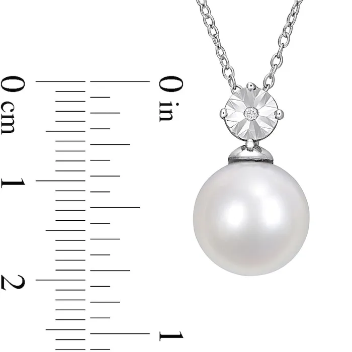 110120mm Cultured Freshwater Pearl and Natural Diamond Accent Pendant in Sterling Silver Goldia Necklaces 110120mm Cultured Freshwater Pearl and Natural Diamond Accent Pendant in Sterling Silver Goldia Necklaces