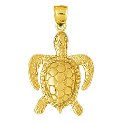 14K Gold 26MM Long Sea Turtle Pendant Goldia Necklaces