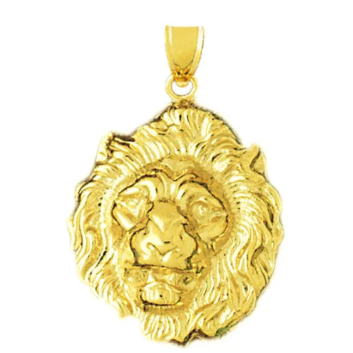 14K Gold 26MM Mane Lion Head Pendant Goldia Necklaces