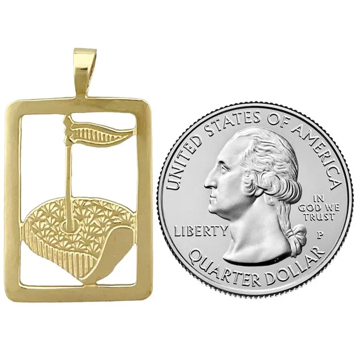 14K Gold Golf Putting Green Framed Pendant Goldia Necklaces