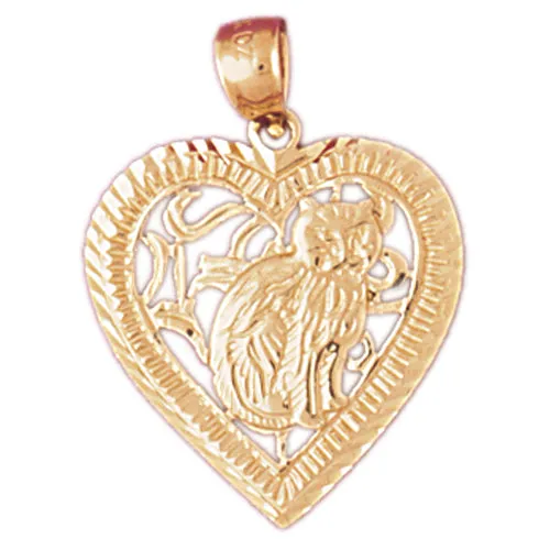 14K Gold Kitty In Heart Pendant Goldia Necklaces