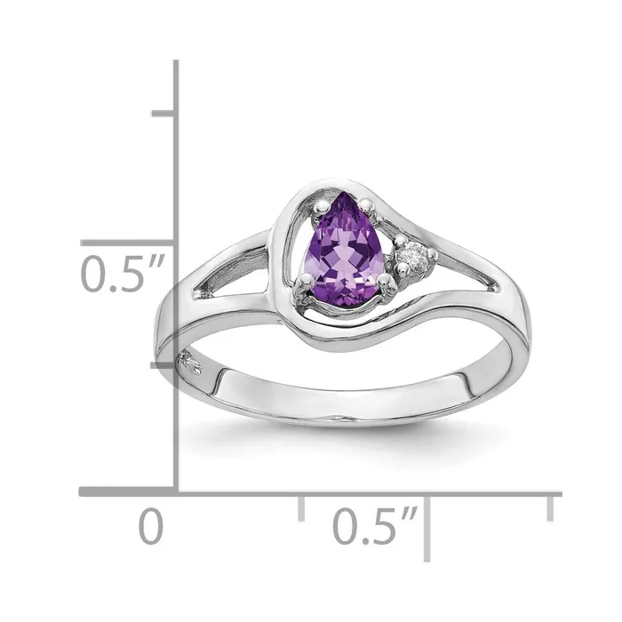 14k White Gold 6x4mm Pear Amethyst Checker A Real Diamond ring Goldiacom Rings