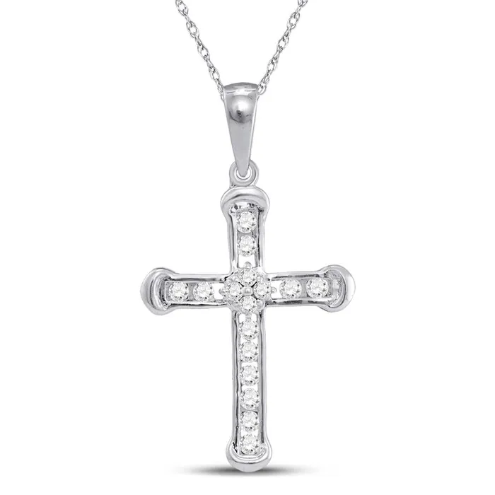 14k White Gold Round Diamond Cross Pendant 15 Cttw gndatlanta Necklaces