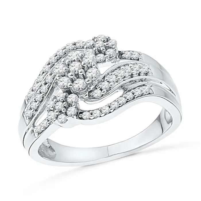 14k White Gold Round Diamond Flower Cluster Ring 12 Cttw gndatlanta Rings