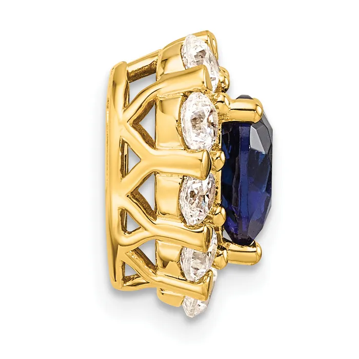 14k Yellow Gold 1 Ct Lab Grown Diamond VSSI G and Lab Created Blue Sapphire Heart Halo Chain Slide Pendant Goldia Necklaces