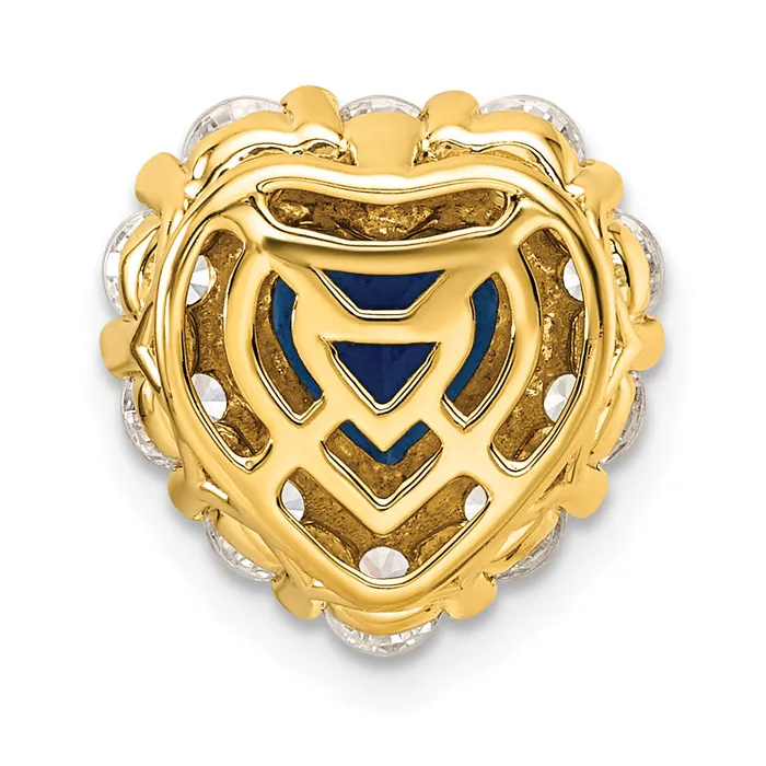 14k Yellow Gold 1 Ct Lab Grown Diamond VSSI G and Lab Created Blue Sapphire Heart Halo Chain Slide Pendant Goldia Necklaces
