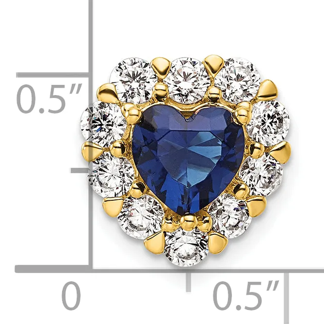 14k Yellow Gold 1 Ct Lab Grown Diamond VSSI G and Lab Created Blue Sapphire Heart Halo Chain Slide Pendant Goldia Necklaces