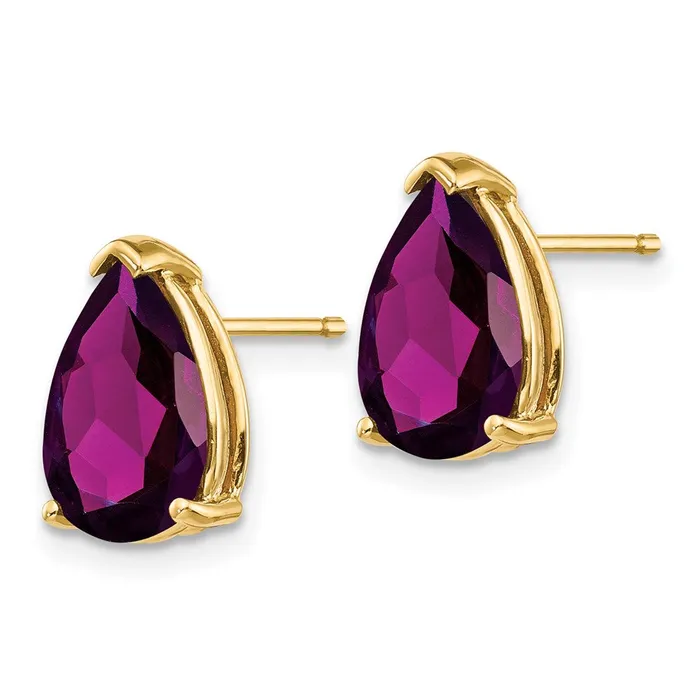 14k Yellow Gold 10x7mm Pear Rhodolite Garnet earring Goldia Earrings