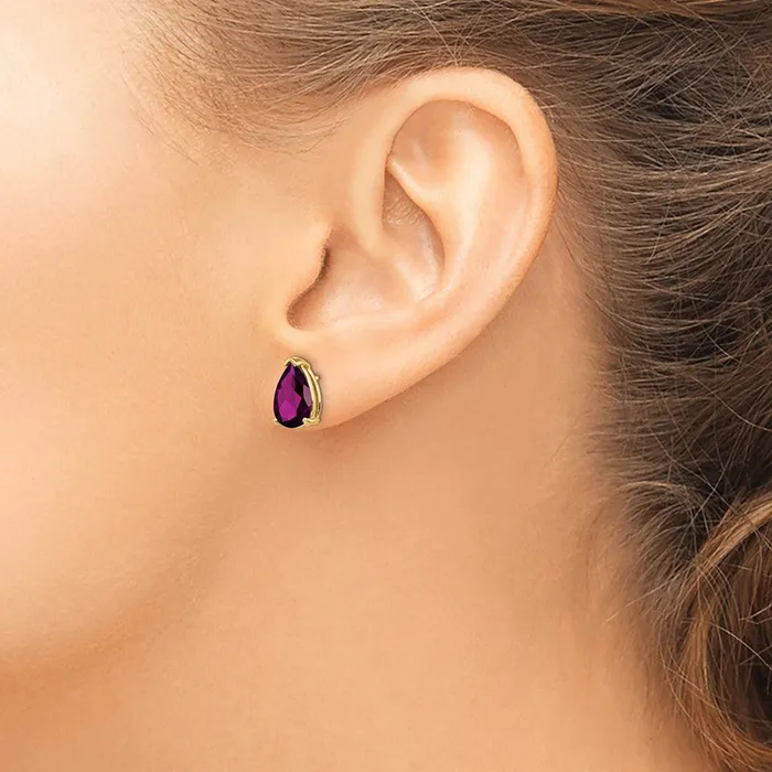 14k Yellow Gold 10x7mm Pear Rhodolite Garnet earring Goldia Earrings
