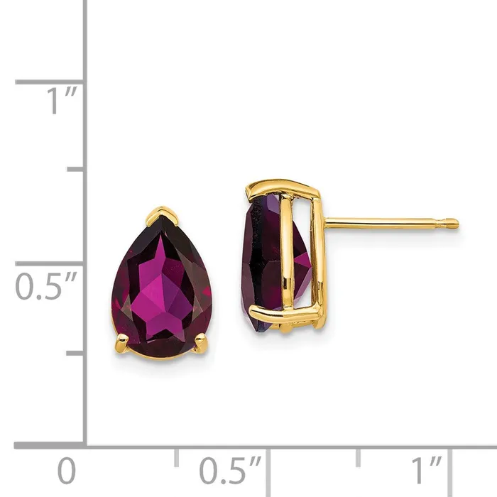 14k Yellow Gold 10x7mm Pear Rhodolite Garnet earring Goldia Earrings