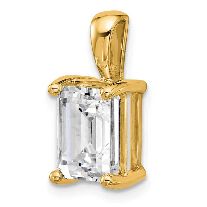 14k Yellow Gold 3 Ct Lab Grown Diamond VSSI G Emerald Four Prong Pendant Goldia Necklaces
