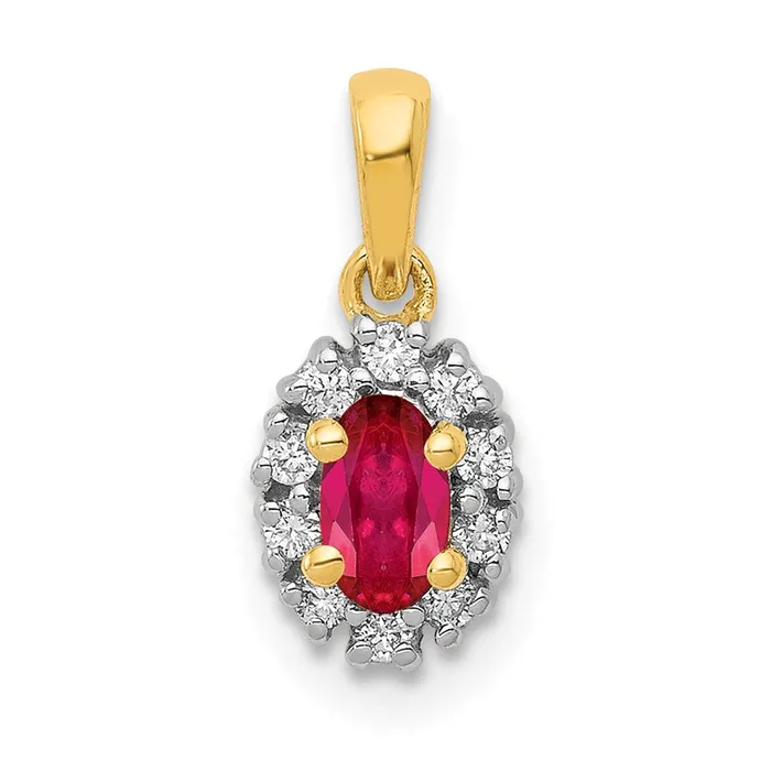 14k Yellow Gold and Rhodium Real Diamond and 32 Oval Ruby Halo Pendant Goldia Necklaces 14k Yellow Gold and Rhodium Real Diamond and 32 Oval Ruby Halo Pendant Goldia Necklaces