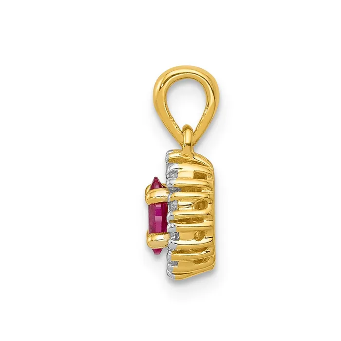 14k Yellow Gold and Rhodium Real Diamond and 32 Oval Ruby Halo Pendant Goldia Necklaces