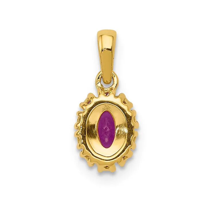 14k Yellow Gold and Rhodium Real Diamond and 32 Oval Ruby Halo Pendant Goldia Necklaces