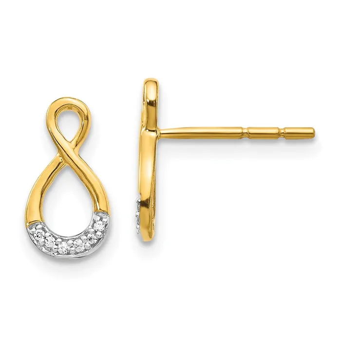 14k Yellow Gold and Rhodium Real Diamond Twisted Post Earrings Goldia Earrings