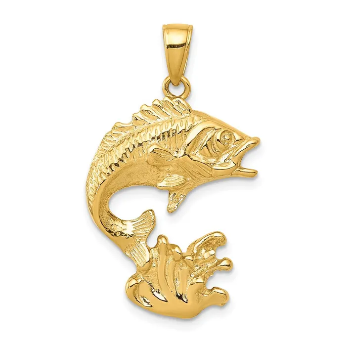 14k Yellow Gold Polished OpenBacked Bass Fish Pendant Goldia Necklaces
