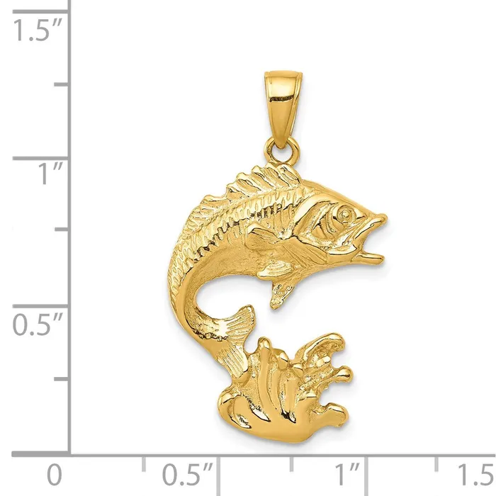 14k Yellow Gold Polished OpenBacked Bass Fish Pendant Goldia Necklaces