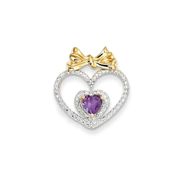 14K Yellow Gold Real Diamond and Amethyst Heart Pendant Goldia Necklaces 14K Yellow Gold Real Diamond and Amethyst Heart Pendant Goldia Necklaces