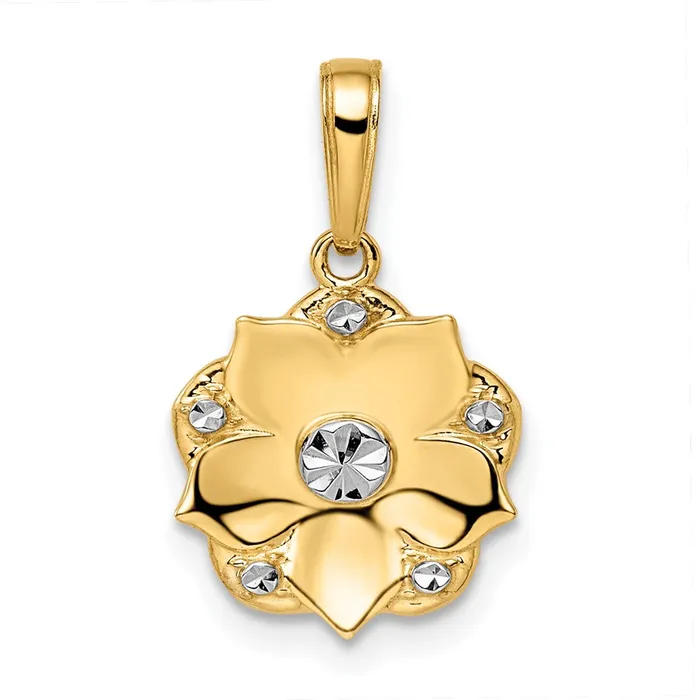 14k Yellow Rhodium Gold and White Rhodium Diamondcut Flower Pendant Goldia Necklaces 14k Yellow Rhodium Gold and White Rhodium Diamondcut Flower Pendant Goldia Necklaces