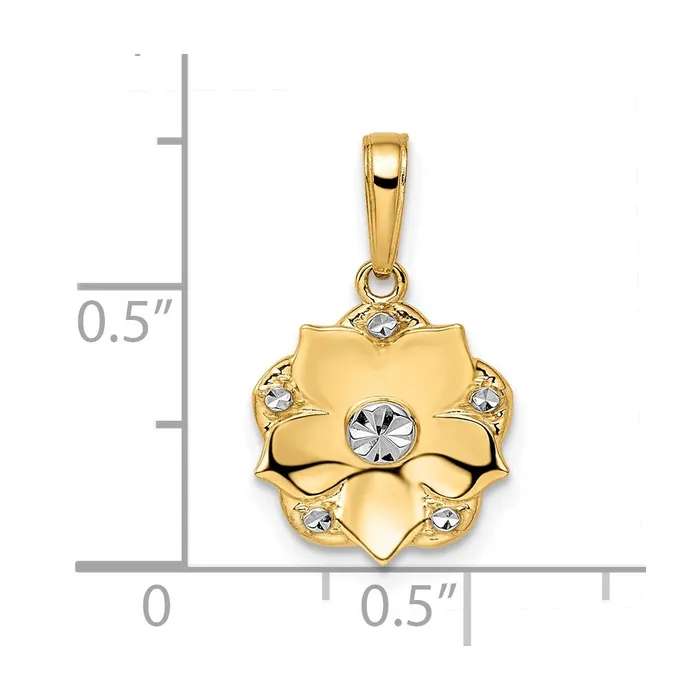 14k Yellow Rhodium Gold and White Rhodium Diamondcut Flower Pendant Goldia Necklaces