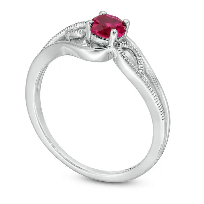 40mm LabCreated Ruby Solitaire Textured Loop Bypass Split Shank Promise Ring in Sterling Silver Goldia Rings