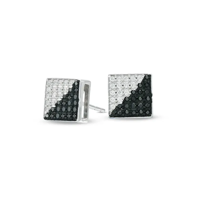 Earrings Goldia 033 CT TW Enhanced Black and White Diamond Square Stud Earrings in 10K White Gold