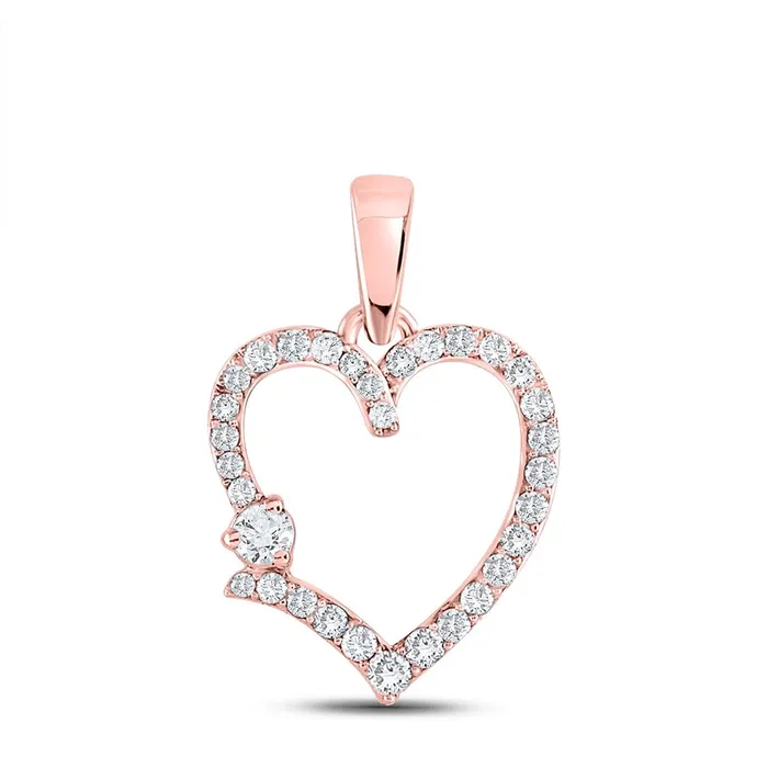 gndatlanta 10k Rose Gold Round Diamond Outline Heart Pendant 38 Cttw Necklaces gndatlanta 10k Rose Gold Round Diamond Outline Heart Pendant 38 Cttw Necklaces