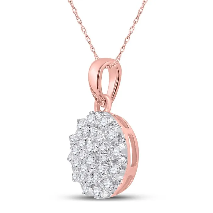 gndatlanta 14k Rose Gold Round Diamond Flower Cluster Pendant 13 Cttw Necklaces
