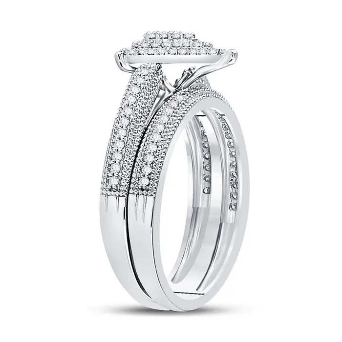 gndatlanta 14k White Gold Round Diamond Teardrop Bridal Wedding Ring Set 13 Cttw Rings
