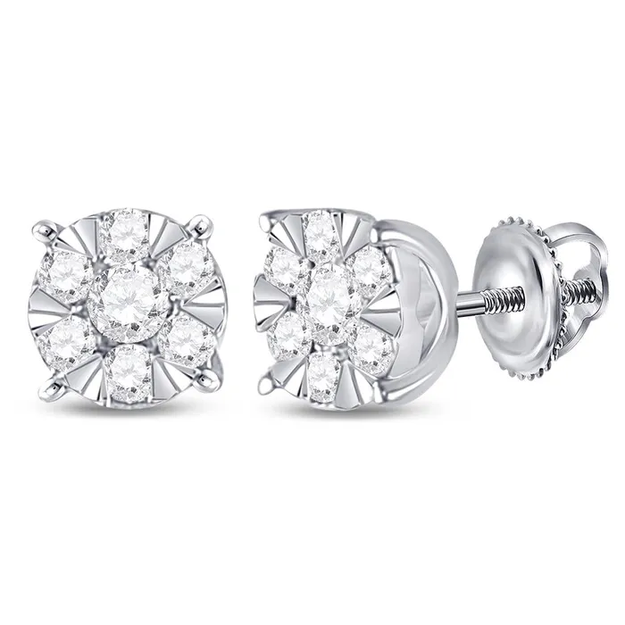 gndatlanta Earrings 14k White Gold Round Diamond Fashion Cluster Earrings 14 Cttw