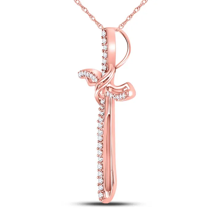 gndatlanta Necklaces 10k Rose Gold Round Diamond Cross Pendant 14 Cttw