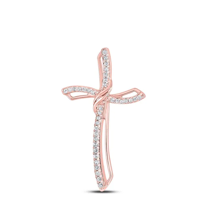 gndatlanta Necklaces 10k Rose Gold Round Diamond Cross Pendant 14 Cttw