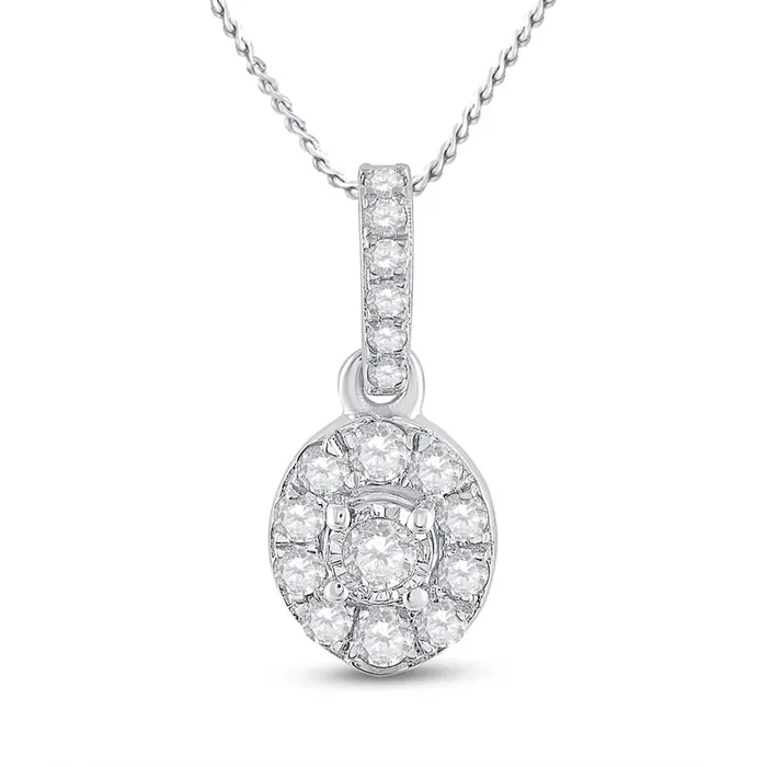 gndatlanta Necklaces 14k White Gold Round Diamond Oval Pendant 15 Cttw