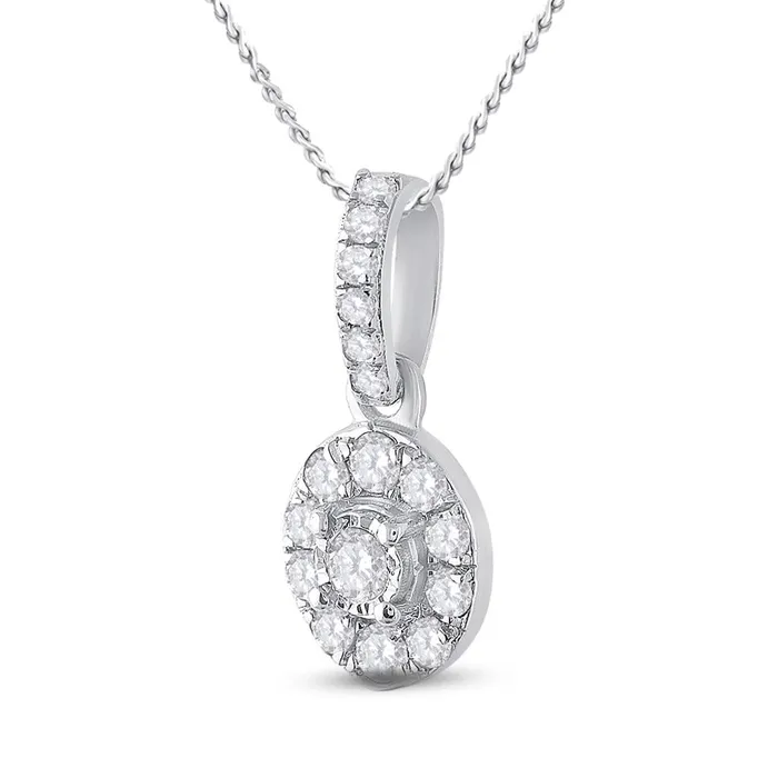 gndatlanta Necklaces 14k White Gold Round Diamond Oval Pendant 15 Cttw