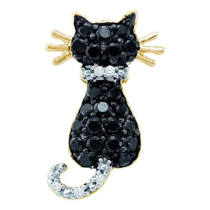 gndatlanta Necklaces 14k Yellow Gold Black Diamond Kitty Cat Feline Pendant 13 Cttw gndatlanta Necklaces 14k Yellow Gold Black Diamond Kitty Cat Feline Pendant 13 Cttw