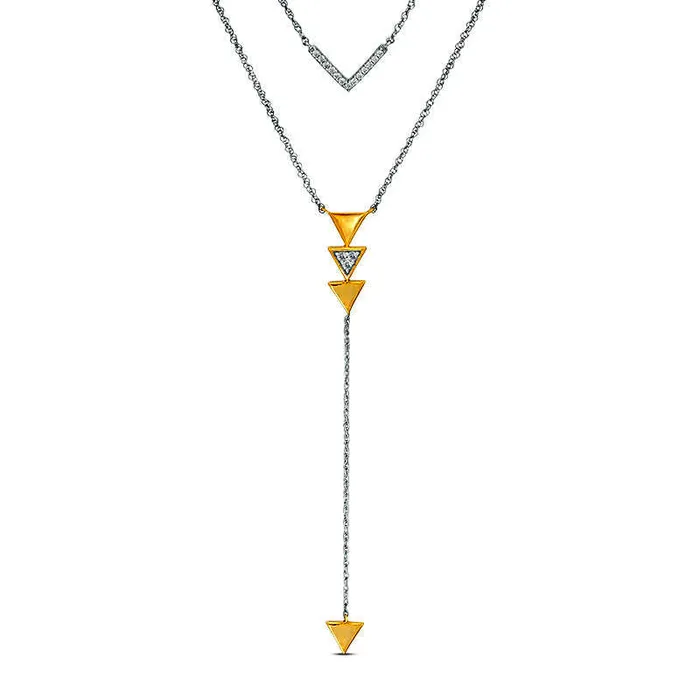 Goldia 013 CT TW Natural Diamond Chevron and Triangle Double Strand Y Necklace in Sterling Silver and 10K Yellow Gold 215 Necklaces Goldia 013 CT TW Natural Diamond Chevron and Triangle Double Strand Y Necklace in Sterling Silver and 10K Yellow Gold 215 Necklaces